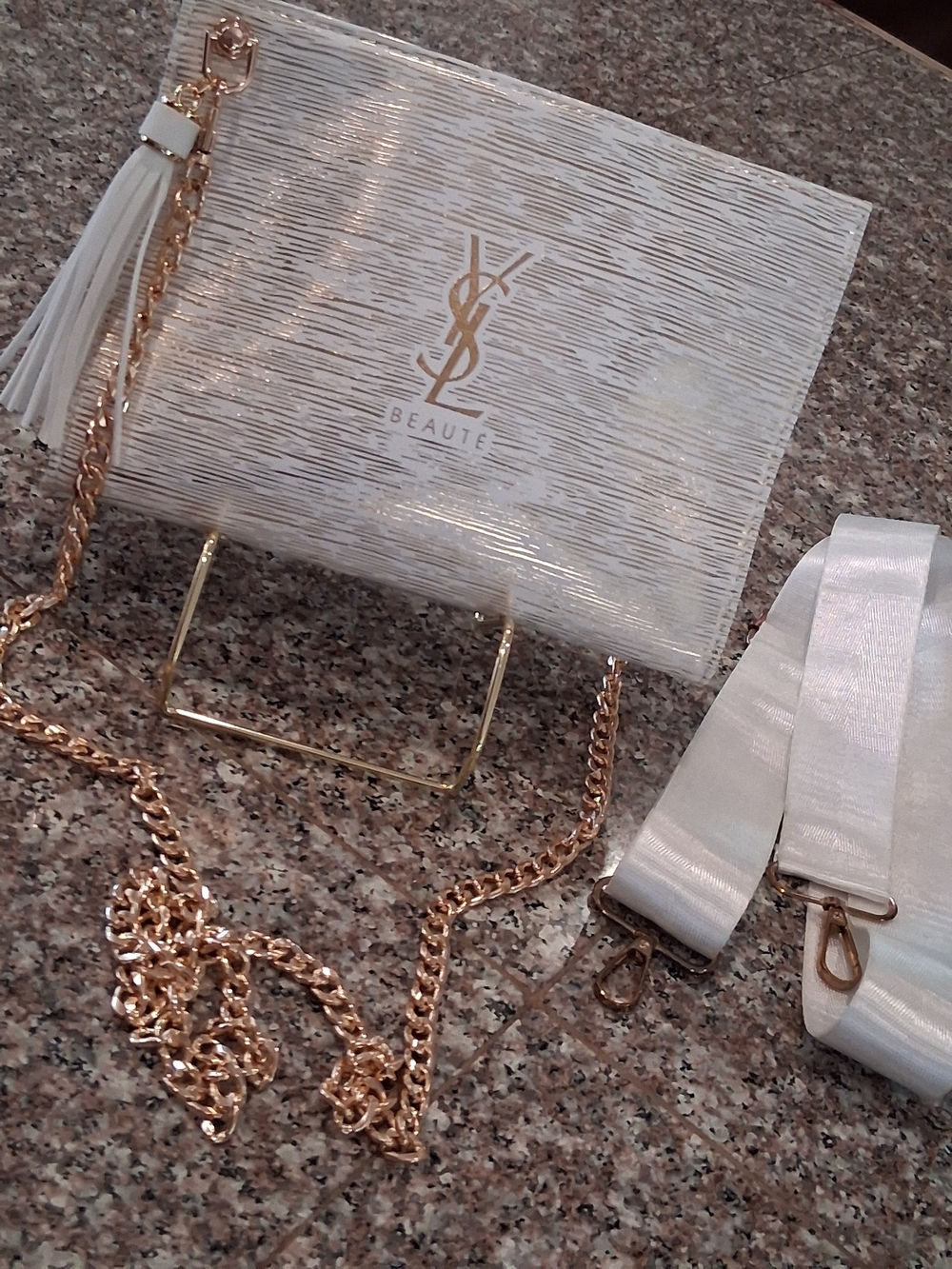 YSL GWP White&Gold  Crossbody Bag with Gold Chain.Brand New